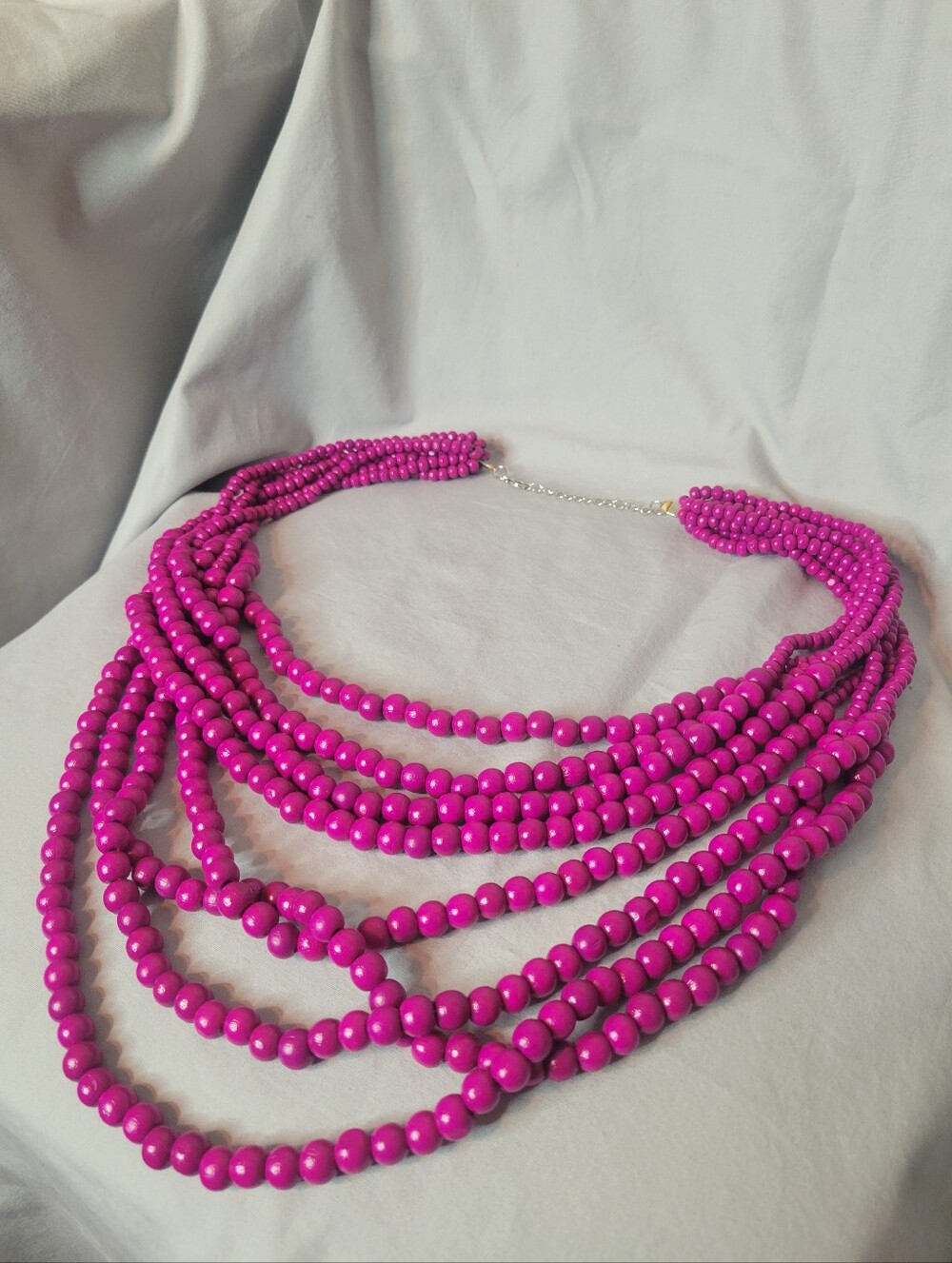 Hot Pink Multi-Strand Wooden Beaded Necklace, Never Worn!